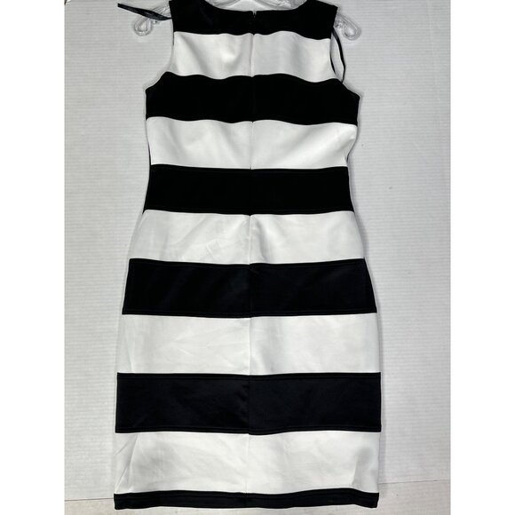 Calvin Klein Women’s Size 4 Sleeveless Striped Colorblock Sheath Dress Black Wht - Picture 5 of 9